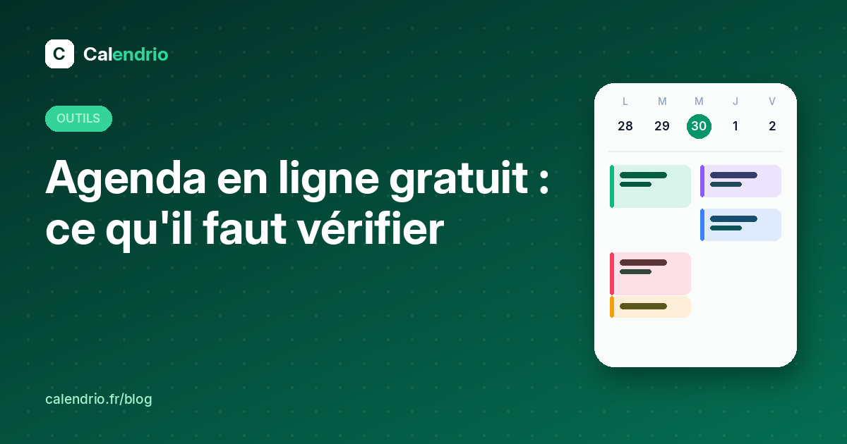 Couverture : agenda en ligne gratuit, ce qu'il faut vérifier, avec un agenda hebdomadaire illustré