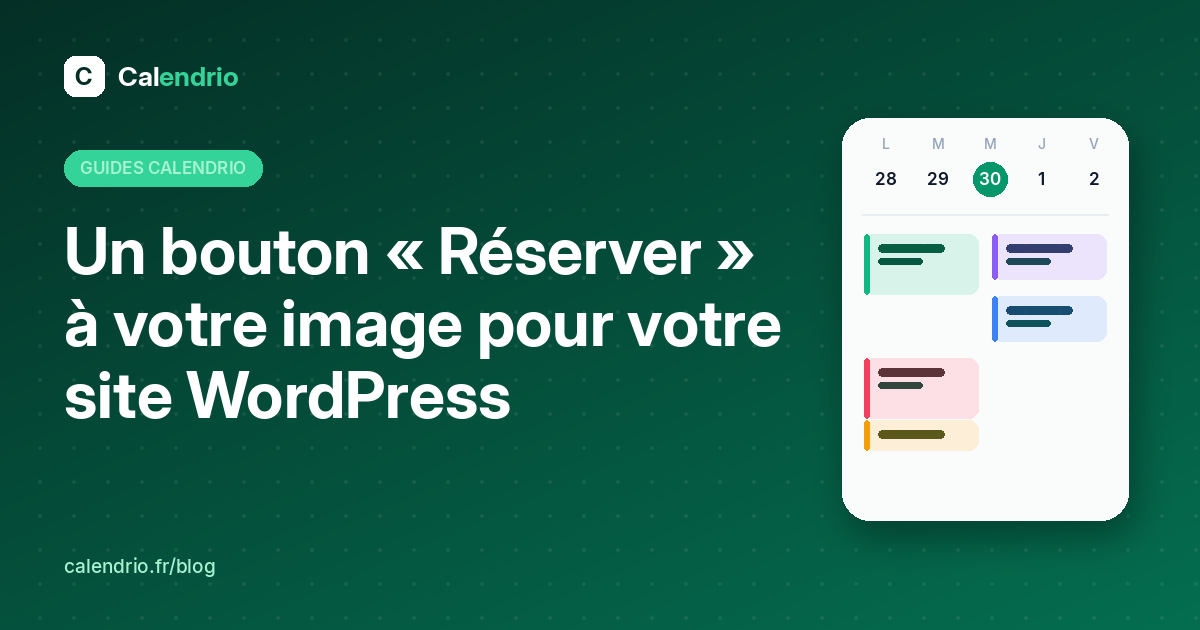 Couverture : nouveau bouton Réserver Calendrio et plugin WordPress pour votre site