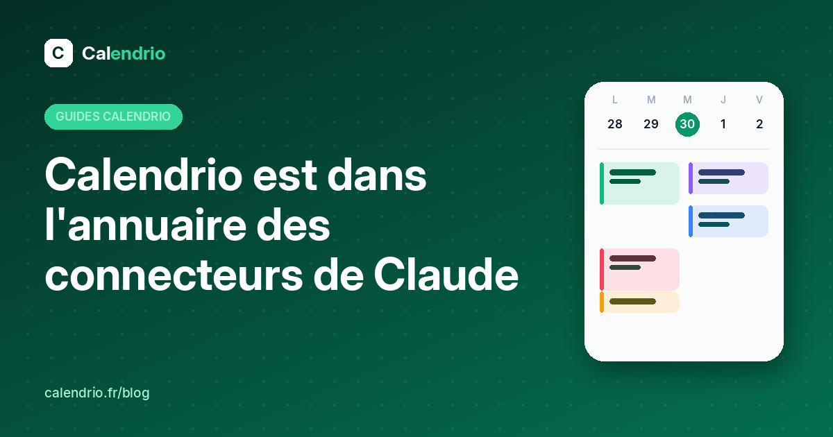 Calendrio dans l’annuaire des connecteurs de Claude, gérer ses rendez-vous en parlant à l’IA