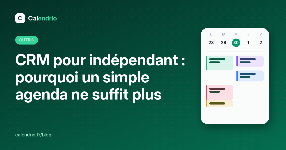 Couverture : CRM pour indépendant, avec un agenda hebdomadaire illustré