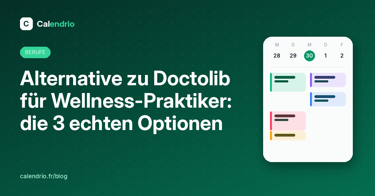 Titelbild: Alternative zu Doctolib für Wellness-Praktiker, mit einem Wochenkalender voller Termine