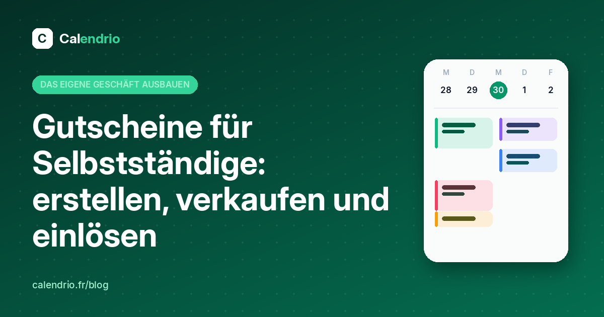 Titelbild: Gutschein für Selbstständige, erstellen, verkaufen und einlösen, mit einem illustrierten Wochenkalender