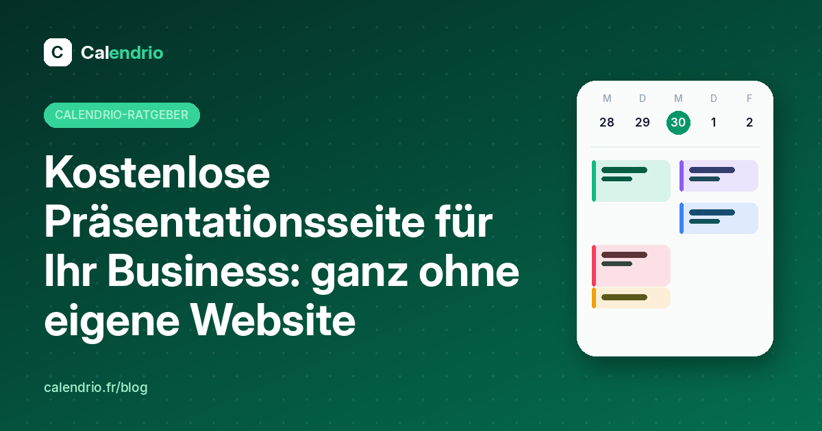 Titelbild des Artikels: Titel „Kostenlose Präsentationsseite“ neben einem Wochenkalender