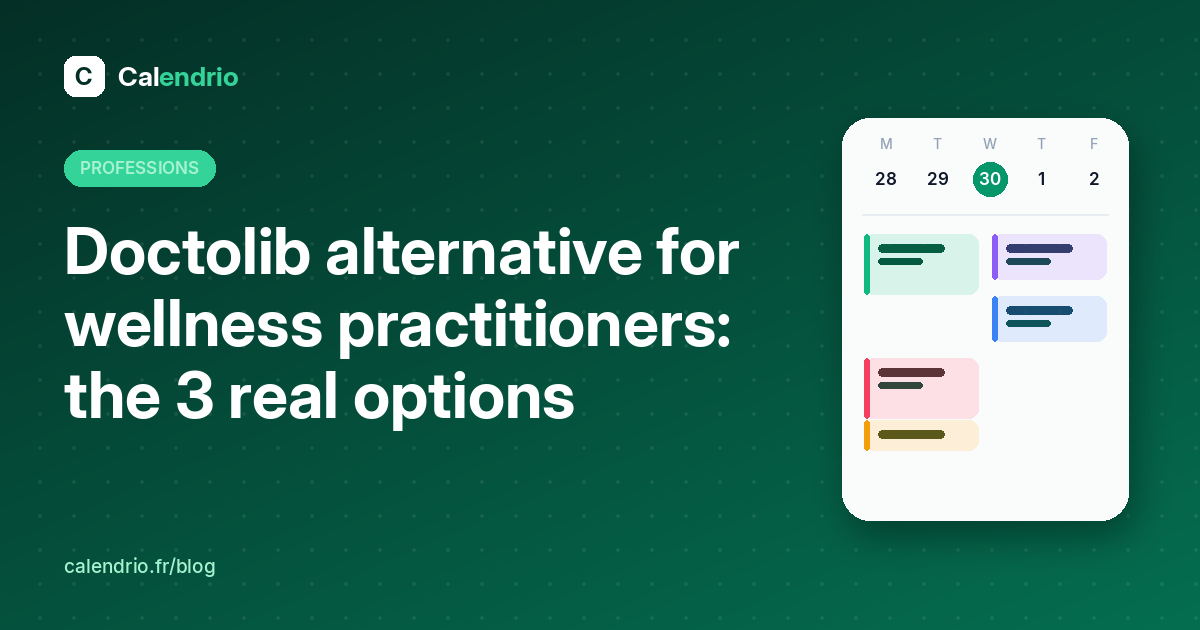 Cover: Doctolib alternative for wellness practitioners, with a weekly appointment calendar