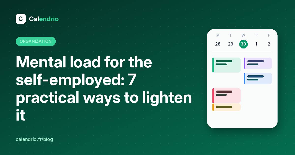 Cover: mental load for the self-employed, 7 ways to lighten it, with an illustrated weekly planner