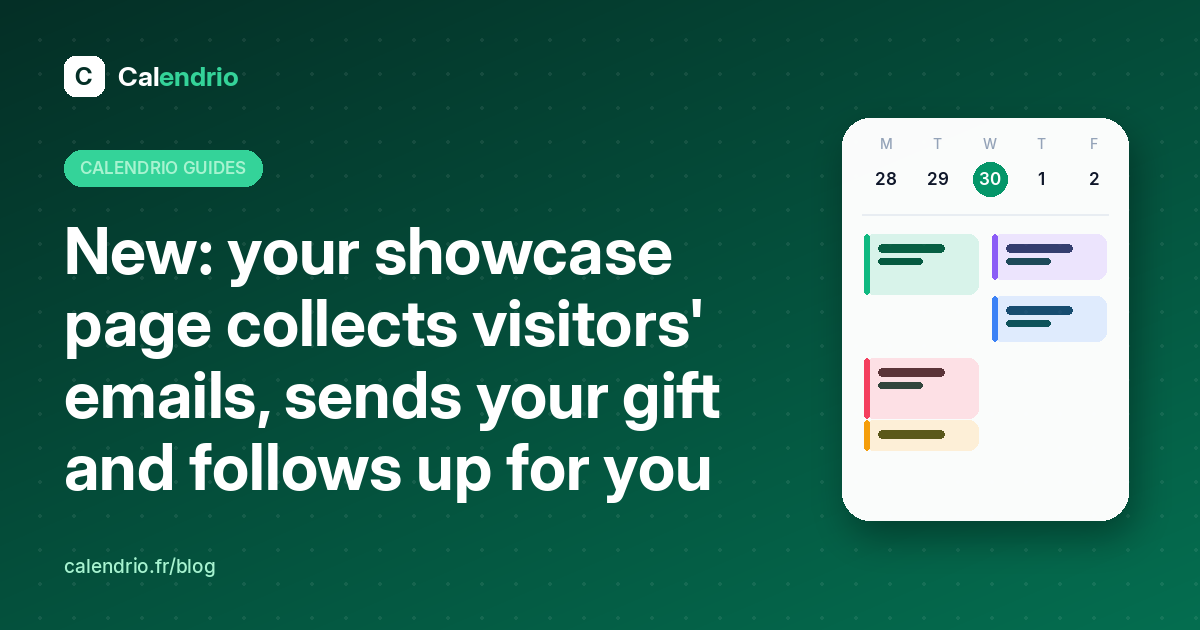 Cover: email form and welcome gift on your Calendrio showcase page