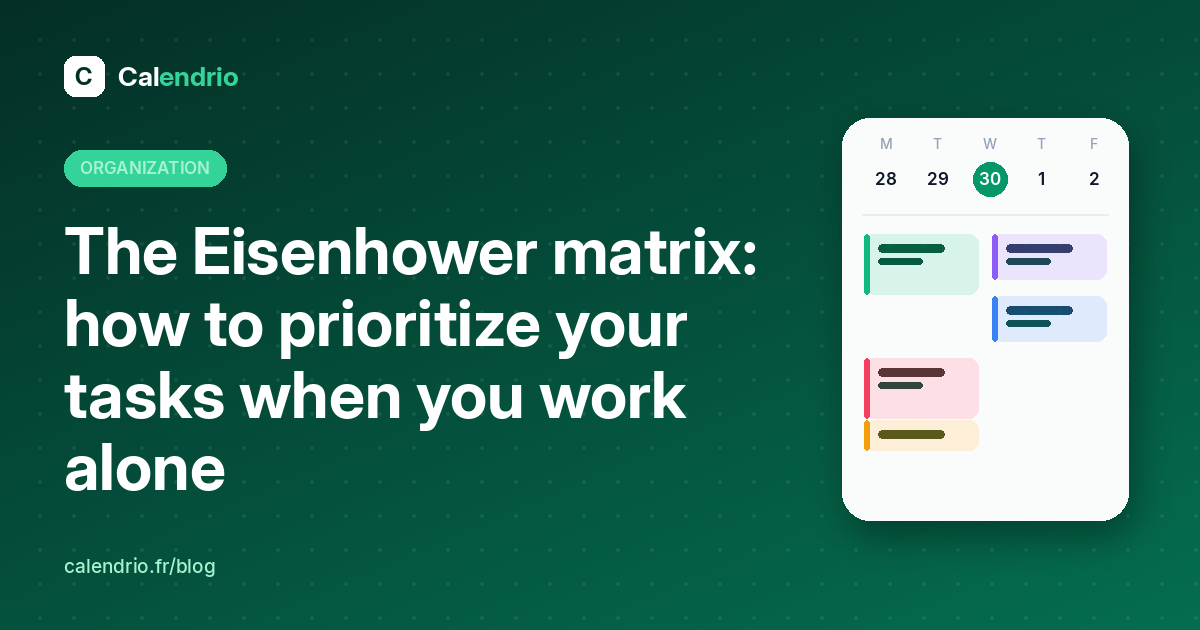 Cover: the Eisenhower matrix, prioritizing your tasks when you work alone, with an illustrated weekly calendar