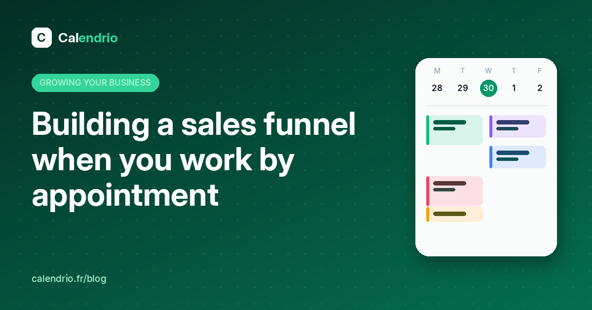Article cover: the title “Building a sales funnel” next to a weekly calendar