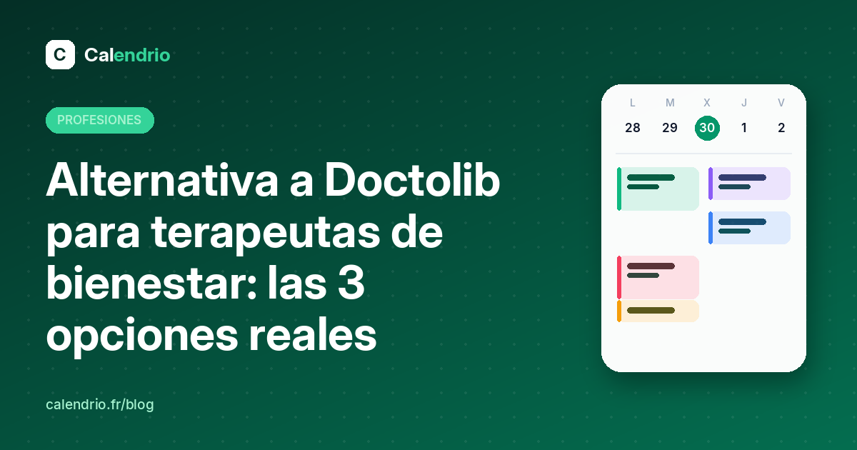 Portada: alternativa a Doctolib para terapeutas de bienestar, con una agenda de citas de la semana