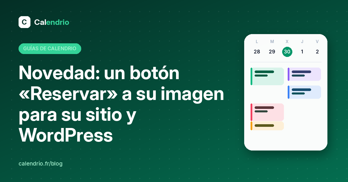 Portada: nuevo botón Reservar de Calendrio y plugin de WordPress para su sitio