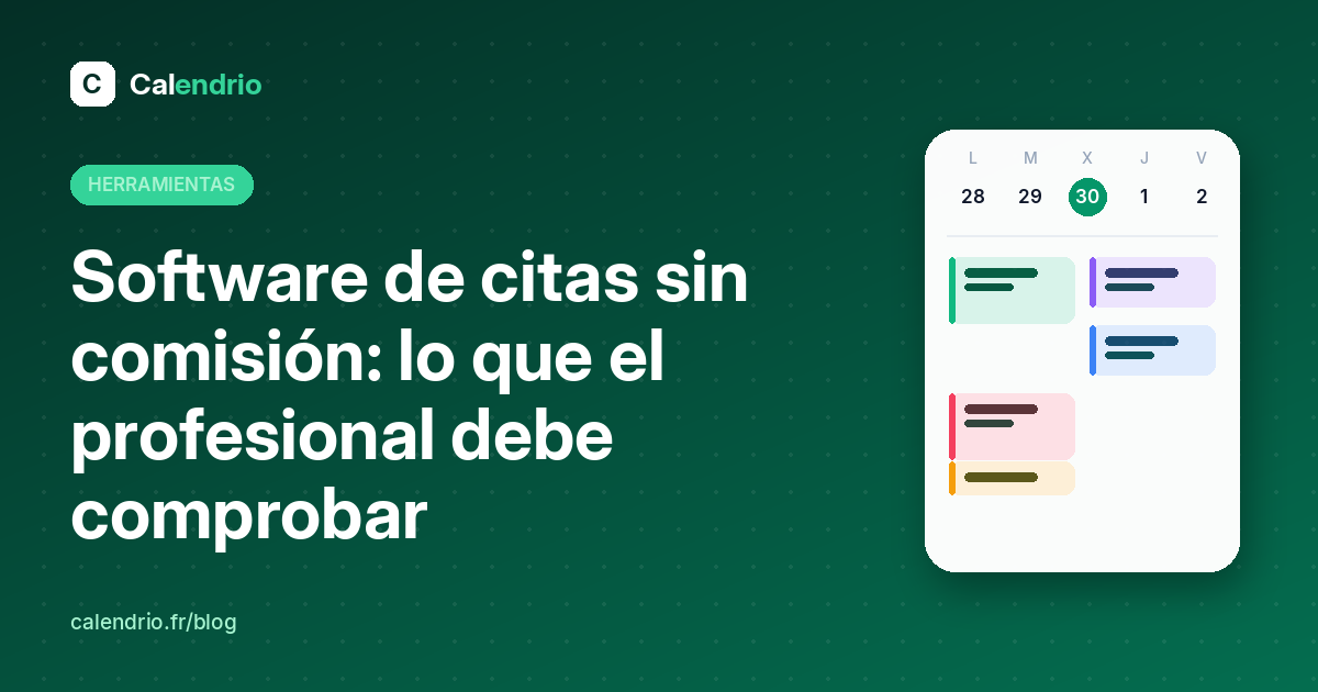 Portada: software de citas sin comisión, lo que hay que comprobar, con una agenda semanal