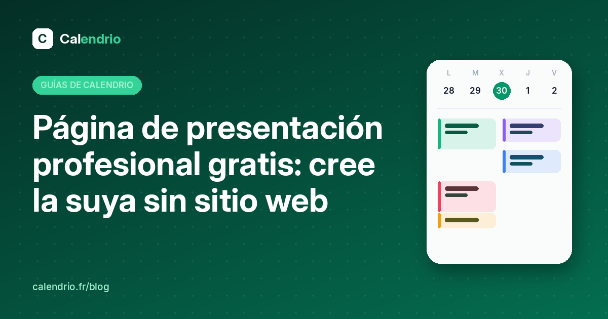 Portada del artículo: título «Página de presentación profesional gratis» junto a una agenda semanal