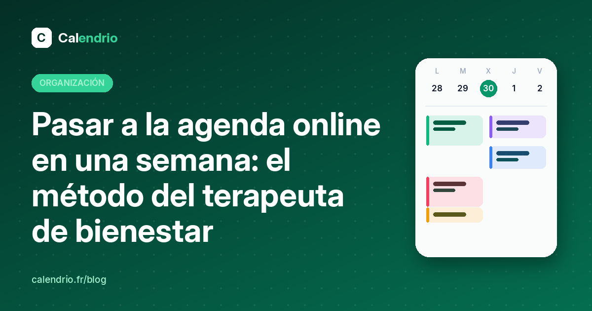 Portada: pasar a la agenda online en una semana, con una agenda semanal y sus citas en color