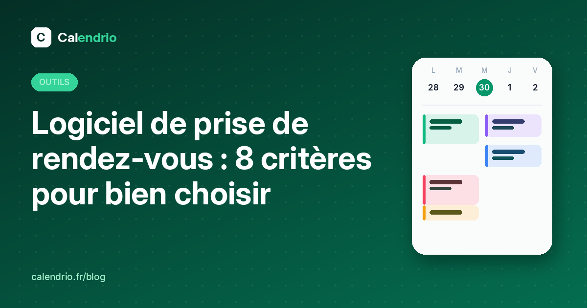 Couverture Calendrio : logiciel de prise de rendez-vous, 8 critères pour bien choisir, avec un agenda illustré