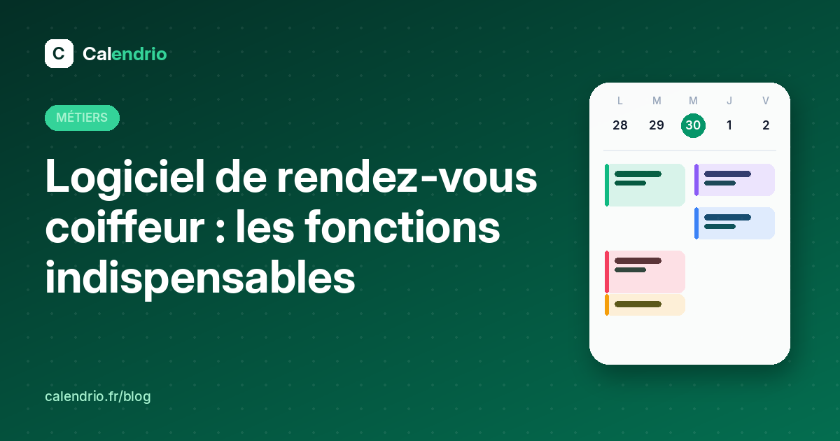 Couverture Calendrio : logiciel de rendez-vous pour coiffeur, les fonctions indispensables, avec un agenda de rendez-vous illustré
