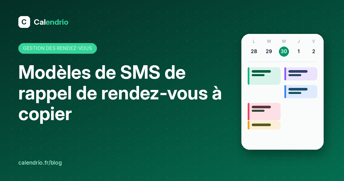 Couverture : modèles de SMS de rappel de rendez-vous à copier, avec un agenda hebdomadaire illustré