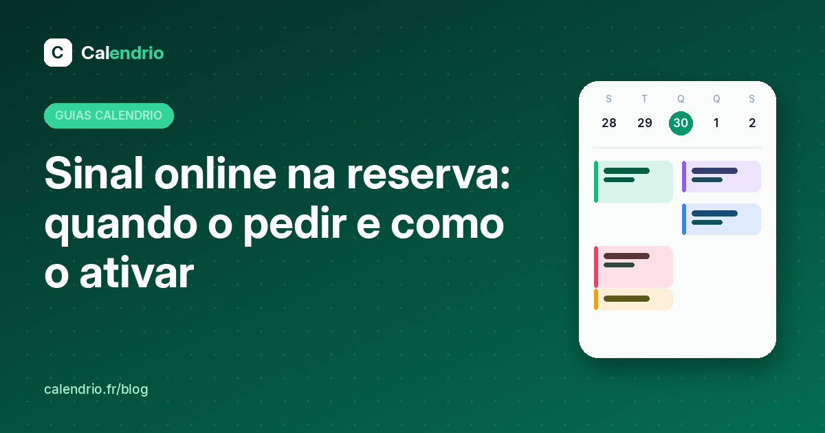 Capa: sinal online na reserva, o guia passo a passo, com uma agenda da semana ilustrada