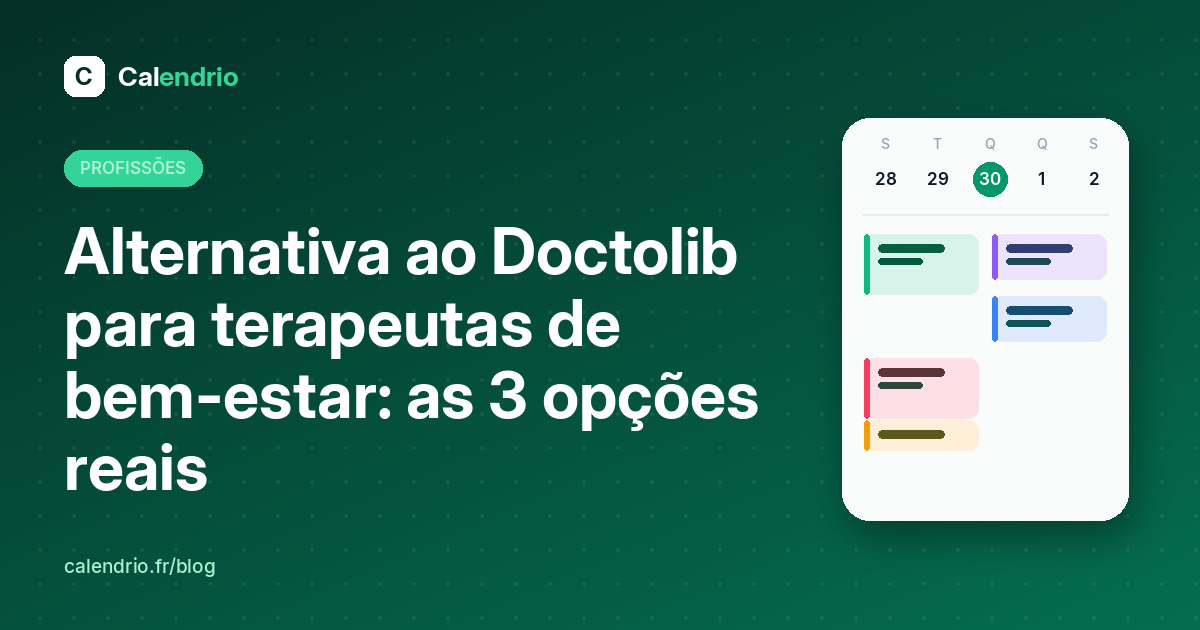 Capa: alternativa ao Doctolib para terapeutas de bem-estar, com uma agenda de marcações da semana
