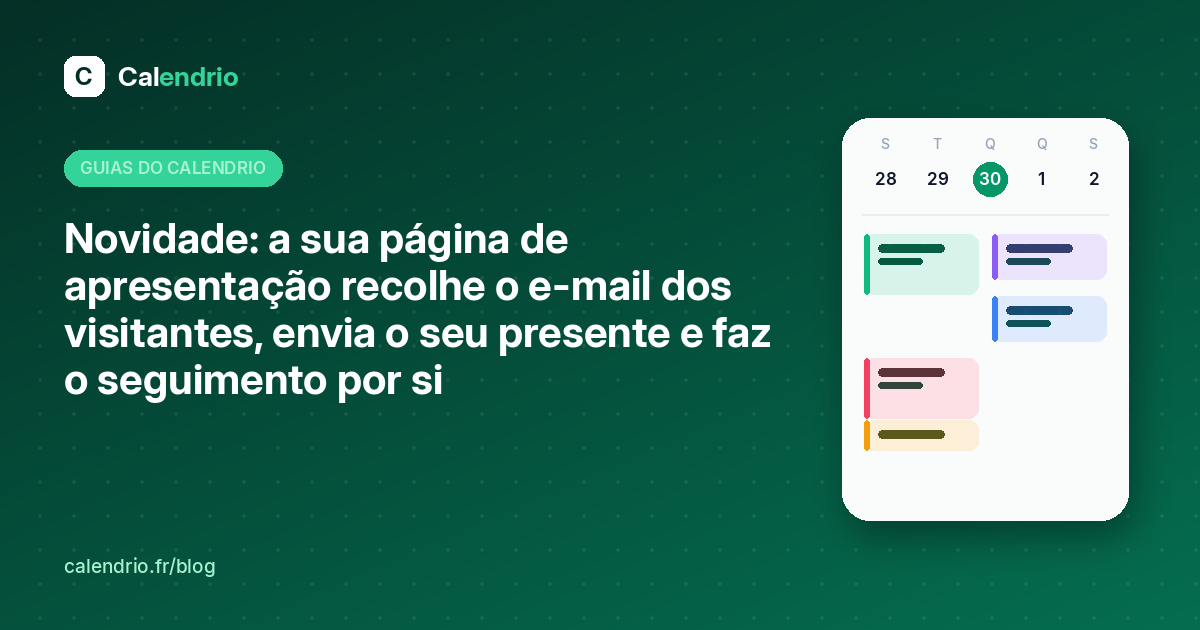 Capa: formulário de e-mail e presente de boas-vindas na sua página de apresentação Calendrio