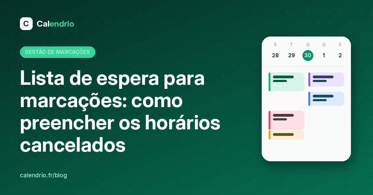 Capa: lista de espera, preencher os horários cancelados, com uma agenda semanal ilustrada