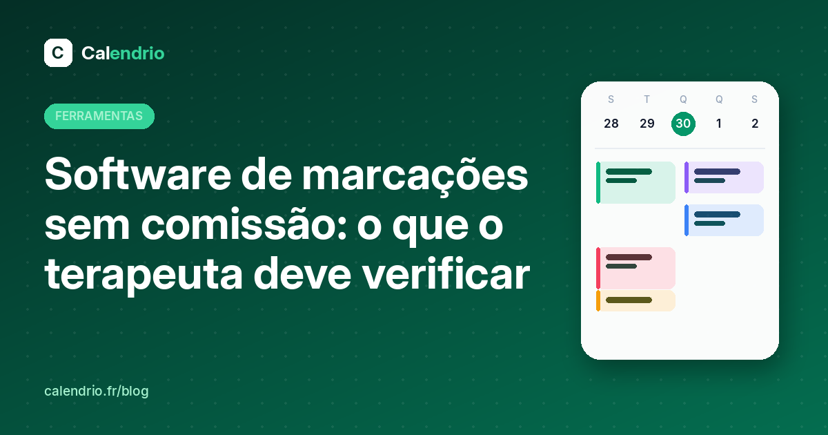 Capa: software de marcações sem comissão, o que é preciso verificar, com uma agenda da semana