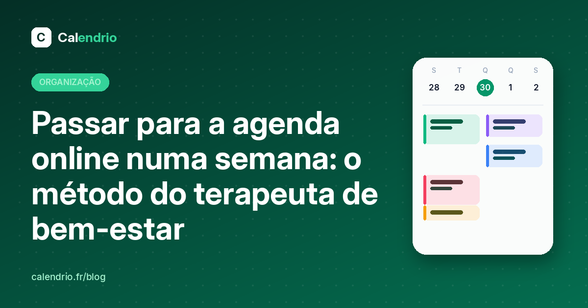 Capa: passar para a agenda online numa semana, com uma agenda semanal e as suas marcações a cores
