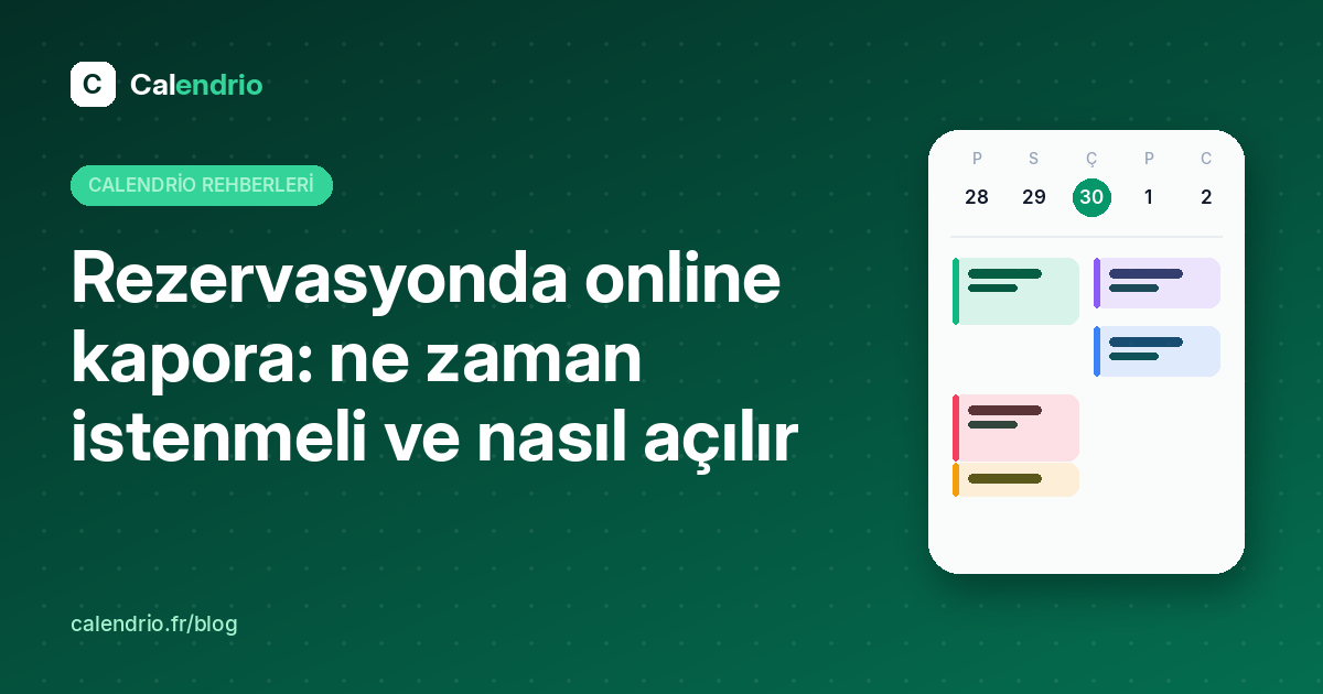 Kapak: rezervasyonda online kapora, adım adım rehber, çizimli bir haftalık takvimle
