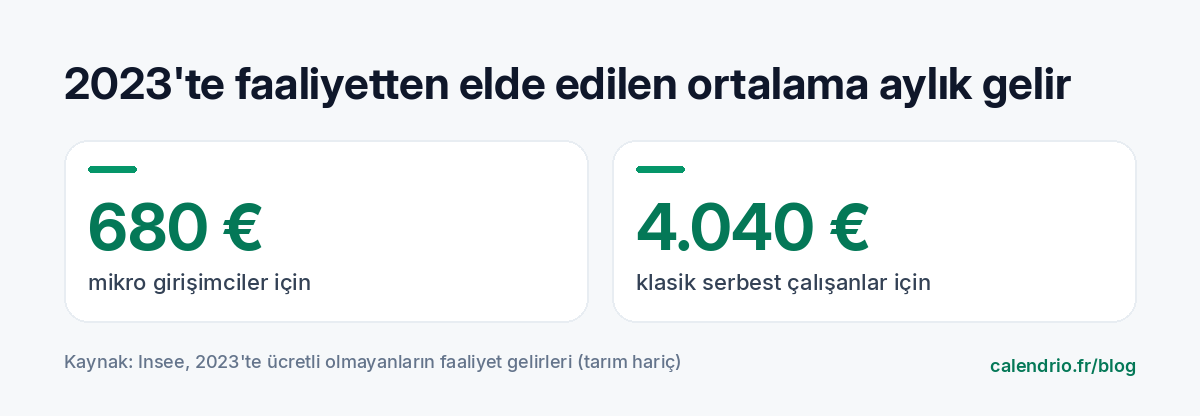 Insee 2023 verileri: mikro girişimciler için aylık ortalama faaliyet geliri 680 euro, klasik serbest çalışanlar için 4 040 euro, tarım hariç